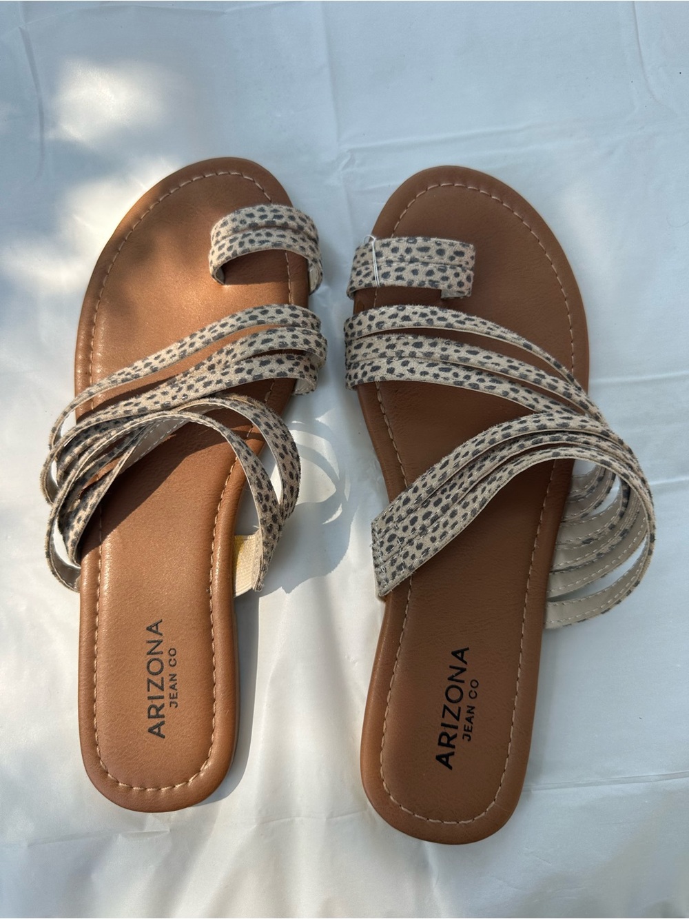 Arizona Jean Company Tan Sandals with Beige Leopard Straps